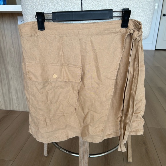 Rachel Roy Linen blend Faux Wrap Skirt Size large Beige Tan with Pocket beach - Picture 3 of 8